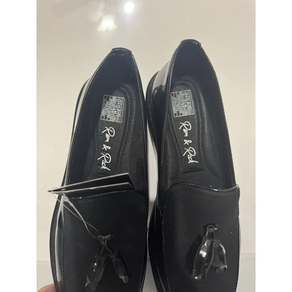 Black Patent Leather Tassel Loafer Slip-On Ram&Rock Dress Shoes US M 10.5/W 12
